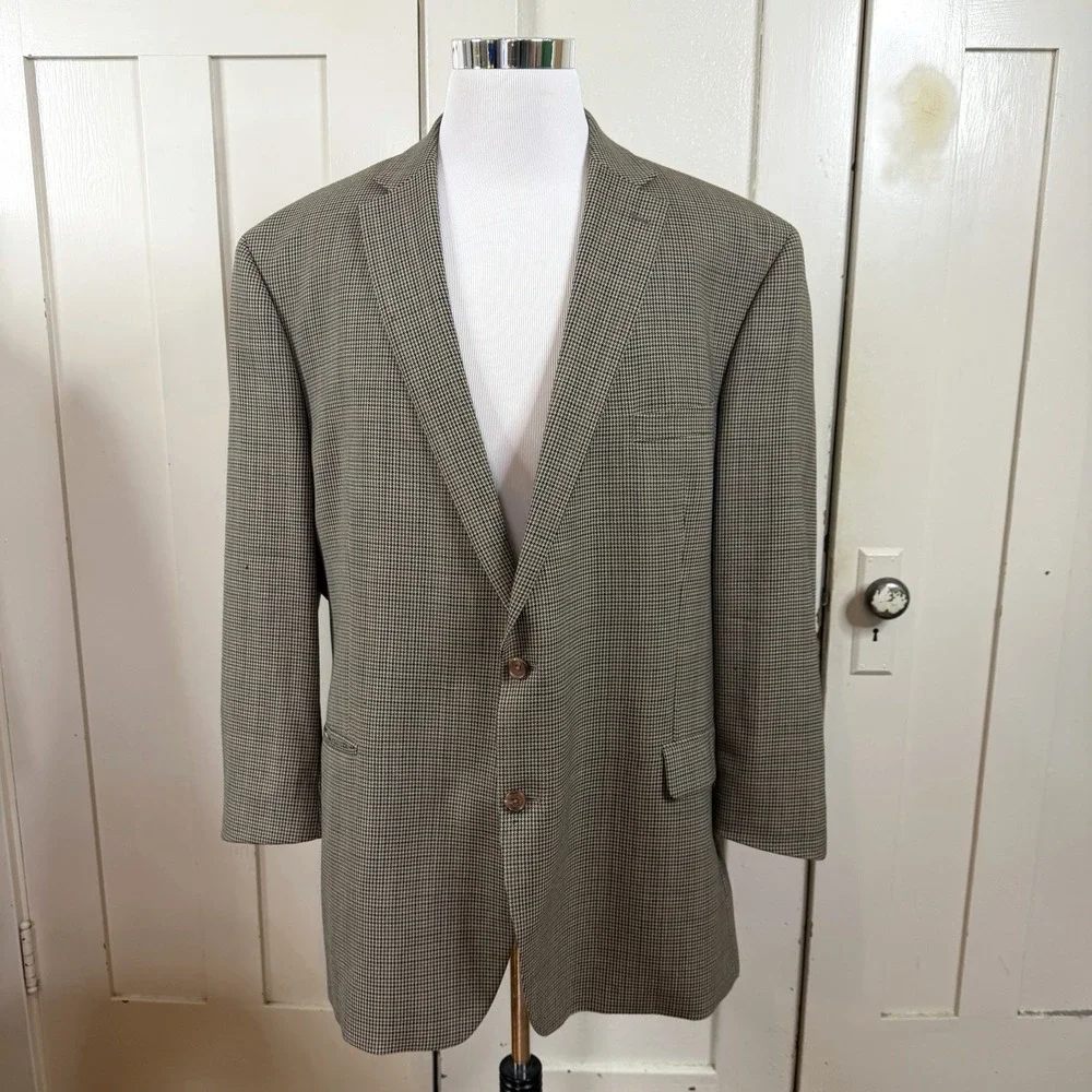 Ralph Lauren‎ Houndstooth Lambswool Brown Tweed Blazer 46R LARP Cosplay Preppy
